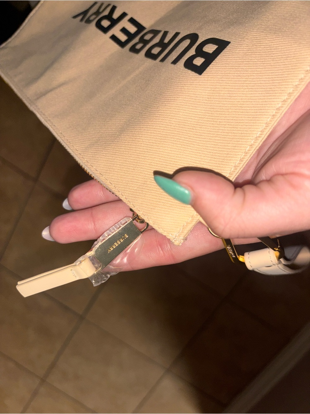 Burberry Beige Canvas Logo Wristlet Pouch with Black Lettering - Picture 7 of 11